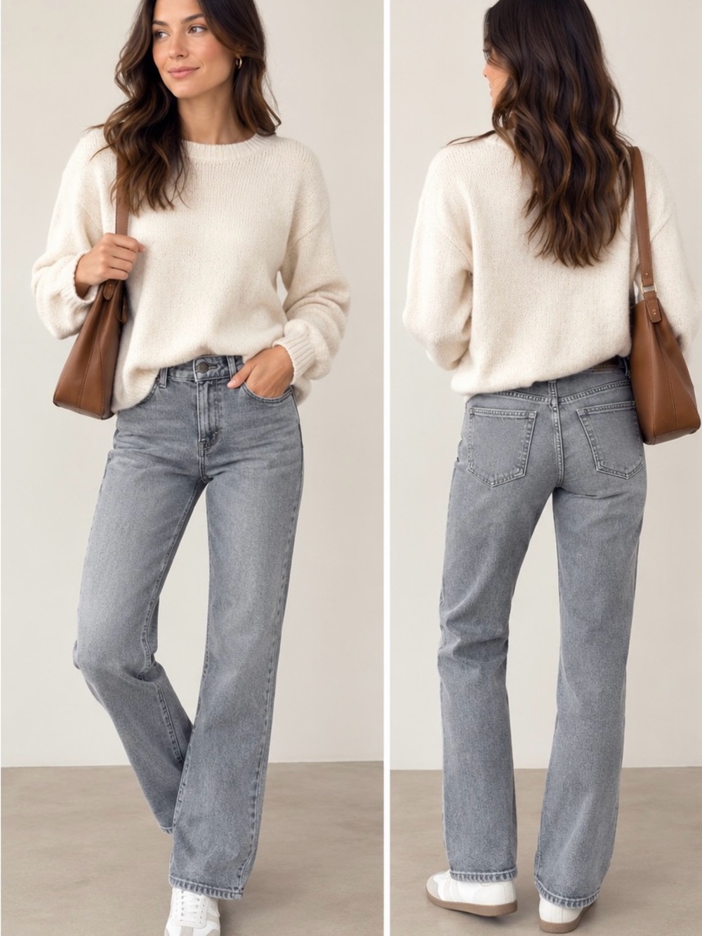 Democracy Mid-Rise Straight Leg Jeans Hidden band for Tummy Control faded Gray